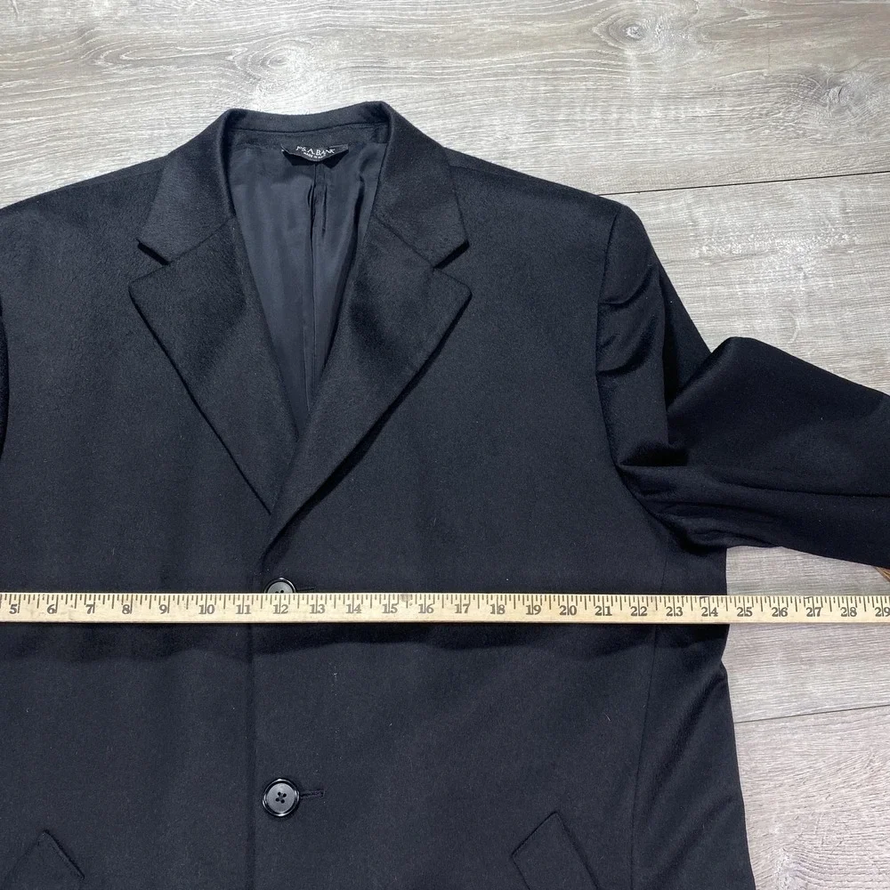 Jos A Bank Cashmere Topcoat Men 44L Black‎ 3 Button Tailored Traveler's Overcoat